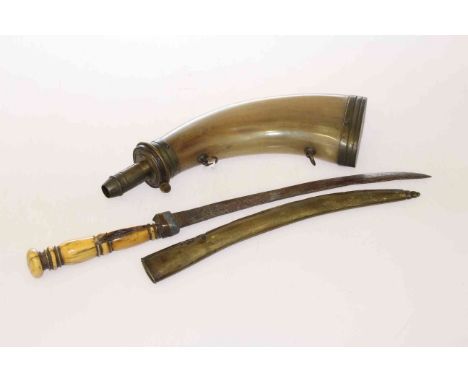 Horn powder flask and antique dagger
