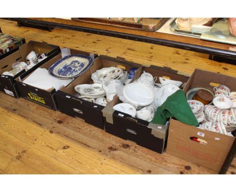Five boxes of tea and dinner wares including Noritake 'Capri', Royal Grafton 'Malvern', Coalport 'My Fair Lady' coffee ware, 