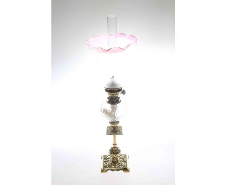 Brass and glass candlesticks oil lamp and shade