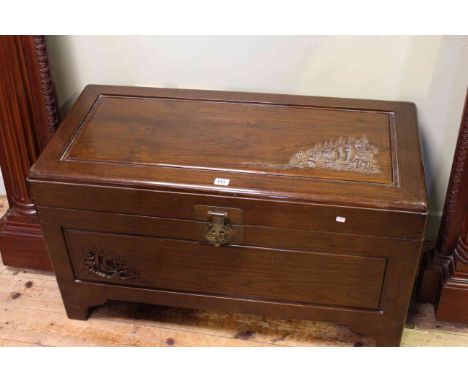 Polished Oriental carved camphorwood trunk