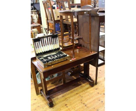 Victorian mahogany side table and Edwardian circular mahogany and strung inlaid occasional table