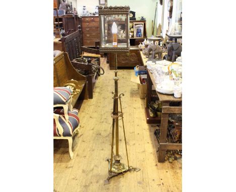 Edwardian brass standard lamp with later hall lantern top