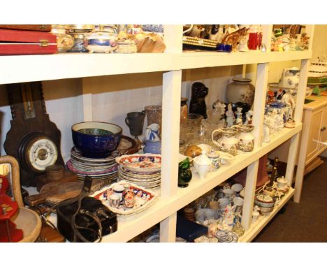 Large collection with Staffordshire figures, Ringtons, plates, glass, barometer, etc