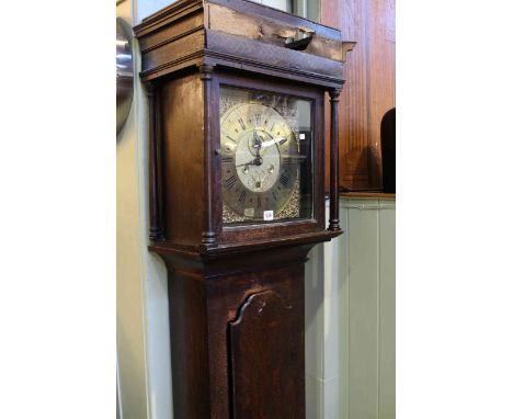 Antique oak eight day longcase clock having square brass dial inscribed John Royle, Bolton