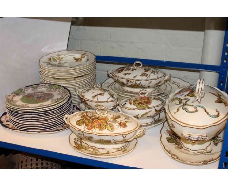 Oriental ivory dinner wares, Masons Mandalay plates and three Copeland Byron Series plates