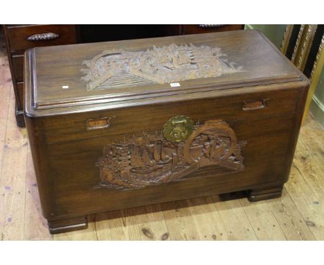 Oriental carved camphorwood trunk