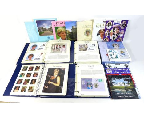 A collection of British Royal family commemorative First Day Covers, including a 1996 solid silver 1 oz Kangaroo coin, togeth