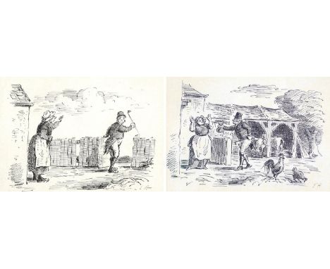 Edward Ardizzone CBE RA (British, 1900-1979): two pen and ink humorous sketches, both depicting a Georgian gentleman and a ho