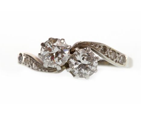 EARLY TWENTIETH CENTURY EIGHTEEN CARAT WHITE GOLD DIAMOND TWO STONE RINGwith two round brilliant cut diamonds totalling appro