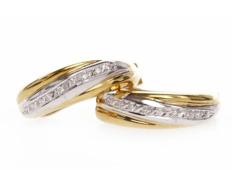 PAIR OF EIGHTEEN CARAT GOLD DIAMOND HOOP EARRINGSeach with a front section set with a single row of illusion set diamonds tot