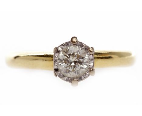 EIGHTEEN CARAT GOLD DIAMOND SOLITAIRE RINGwith an illusion set round brilliant cut diamond of approximately 0.35 carats, size