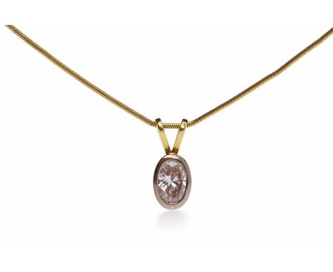 EIGHTEEN CARAT GOLD DIAMOND SOLITAIRE PENDANTset with a oval stone of approximately 0.40 carats, on an eighteen carat gold sn