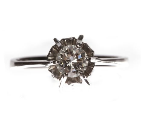 EIGHTEEN CARAT WHITE GOLD DIAMOND SOLITAIRE RINGwith a round brilliant cut diamond of approximately 0.35 carats, size J, 2.6g