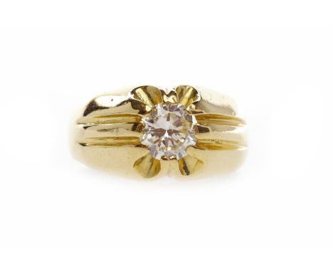 EIGHTEEN CARAT GOLD DIAMOND RINGset with a round brilliant cut stone of approximately 0.69 carats, size J-K, 7.9g