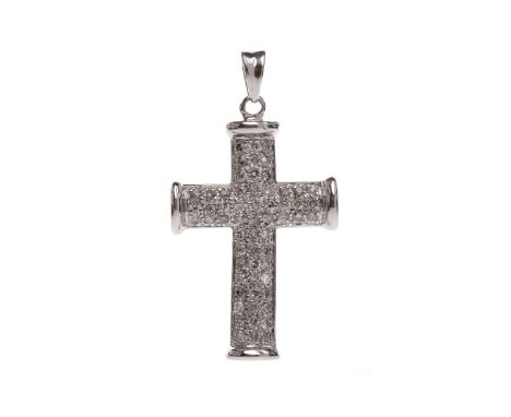 NINE CARAT GOLD DIAMOND CROSS PENDANTwith grain set round brilliant cut diamonds totalling approximately 1.00 carat, 33mm hig