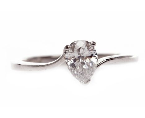 EIGHTEEN CARAT WHITE GOLD DIAMOND SOLITAIRE RINGset with a pear shaped diamond of approximately 0.52 carats, size L-M, 2.7g