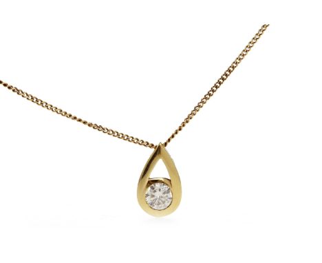 DIAMOND SINGLE STONE PENDANT open and pear shaped, set with a round brilliant cut diamond of approximately 0.50 carats, hallm