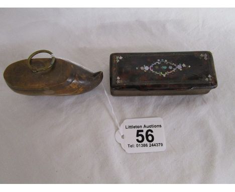 2 trinket boxes to include carved shoe