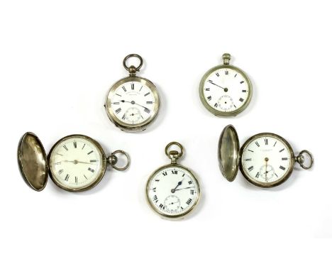 A Georgian sterling silver verge fusee hunter pocket watch, 52mm diameter with a white enamel dial, black Roman numerals and 