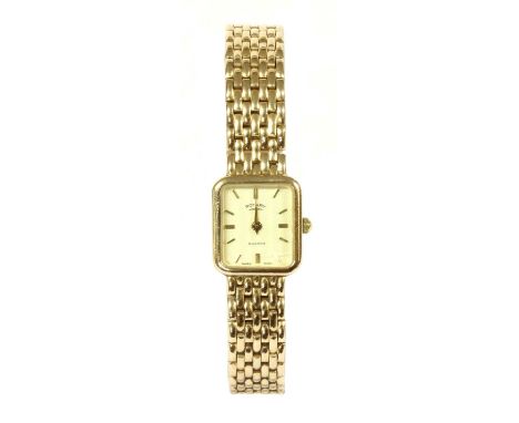 A ladies' 9ct gold Rotary quartz bracelet watch, a rectangular case, 18.5 x 15.5mm, herringbone pattern dial with gilt baton 