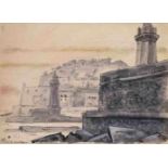 Mstislav Dobuzhinski (1875-1957) Hafeneinfahrt Monte Carlo 1935 Papier, Aquarell, weise Farbe,