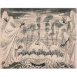 Mstislav Dobuzhinski (1875-1957) Phantastische Landschaft Zeichnung auf Postkarte 1956 Matt