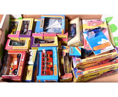 30+ Matchbox vehicles. Including; 2x Super Kings Articulated Trailer with Interlocking pipes (K-10). Hot Fire Engine (K-53). 