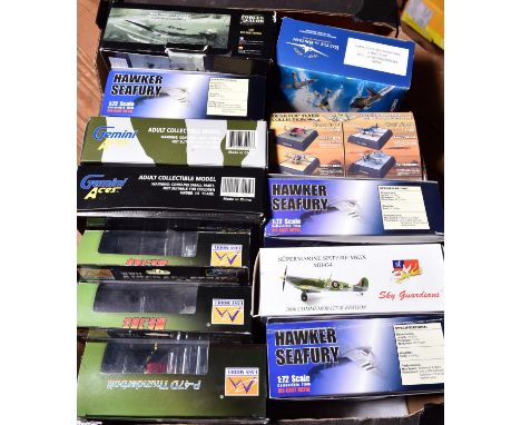 12 die-cast 1:72 scale aircraft by various makers. 4x Sky Guardians - 3x Hawker Sea Fury, FB.II variations. Plus a Supermarin