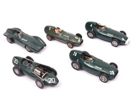 5 Vanwall racing cars. Resin and white metal examples, 2x RTMC, RN 4 and 20. Western Models Frank Costin streamlined F!. Plus