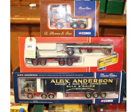 3 Corgi Modern Trucks. Volvo FH Bulker 'Alex Anderson Bo'ness, West Lothian CC12414, in red and dark blue livery. A Scania To