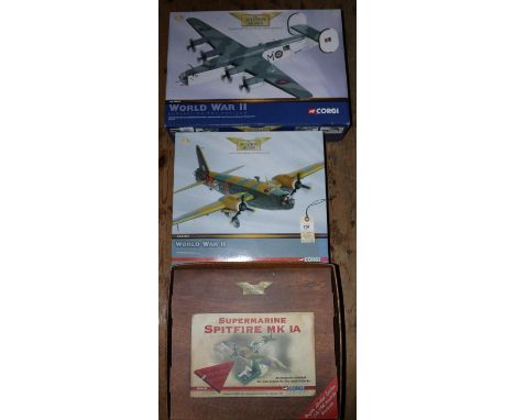 3 Corgi Aviation Aircraft. Supermarine Spitfire MK1A with 'Authentic Engine Sounds' a limited run of 1940. Vickers Wellington
