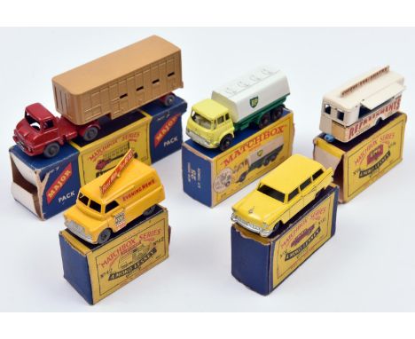 5 Matchbox Series. No.7 Major Pack Thames Trader Kenning Cattle Truck in red and tan. A Bedford Evening News Van No.42 in yel