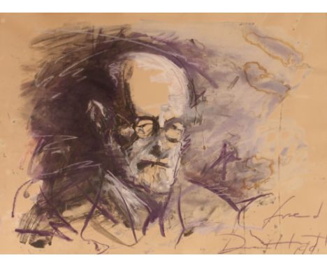 Drew Hewitt, mixed media study portrait of Sigmund Freud, 56cm x 75cm