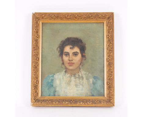 20th Century school, portrait study of a young female, unsigned oil on canvas, 35.5cm x 28.5cm