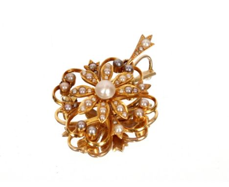 An 18ct gold and pearl set pendant&nbsp;