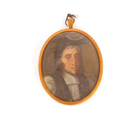 An 18th Century miniature portrait of a cleric, contained in pendant frame; a 19th Century military portrait of an officer; a