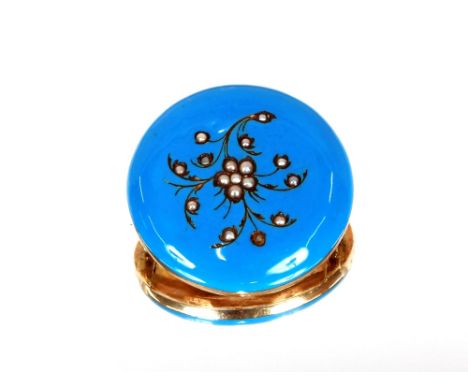 An 18ct gold blue enamel and pearl set brooch