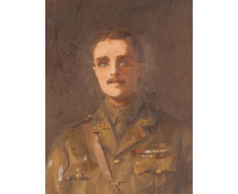 Early 20th Century English school, portrait study of an army officer, unsigned oil on canvas laid on board, 56cm x 42cm&nbsp;