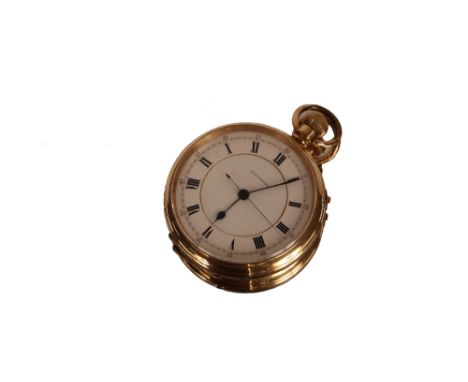 An antique Elkington 14ct gold filled pocket watch/stop watch,&nbsp;with white enamel dial contained in a fitted leather case