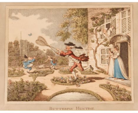 After Thomas Rowlandson, coloured print "Butterfly Hunting"