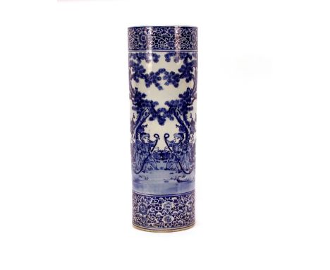 An Oriental blue and white china stick / umbrella stand, 62cm high