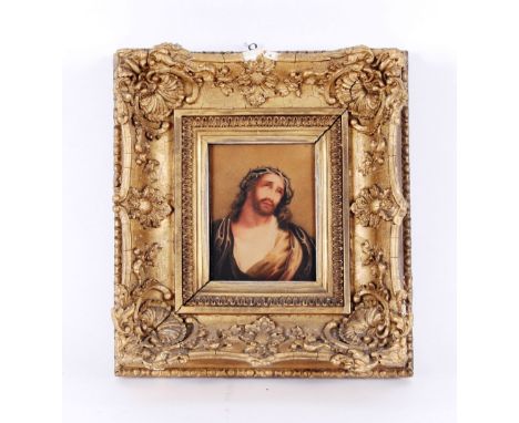 An antique hand coloured print, image of Christ contained in a decorative gilt frame&nbsp;