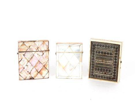 Two mother of pearl visiting card cases; and one other (3)