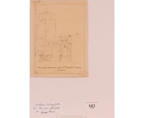 Attributed to George Frost, study of Wolsey Gate Ipswich, pencil sketch, unframed&nbsp;