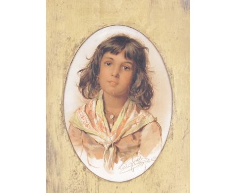 Continental school, portrait study of a young child, indistinctly signed and dated 1888, oval 29.5cm x 20cm