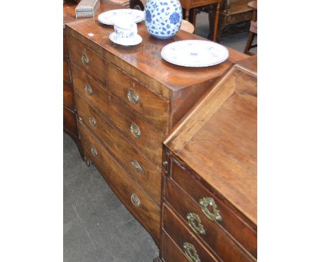 A 19th Century mahogany chest, of two short and three long drawers, raised on bracket supports 102cm wide&nbsp;