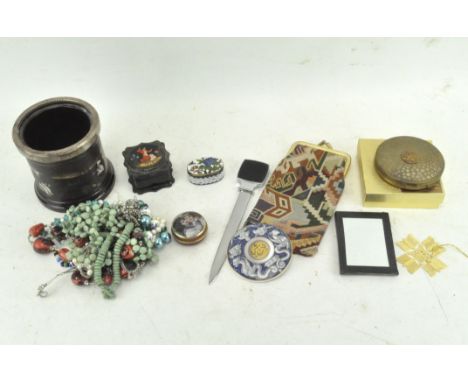 An assortment of collectables, to include costume jewellery, cloissonne enamel pot and more