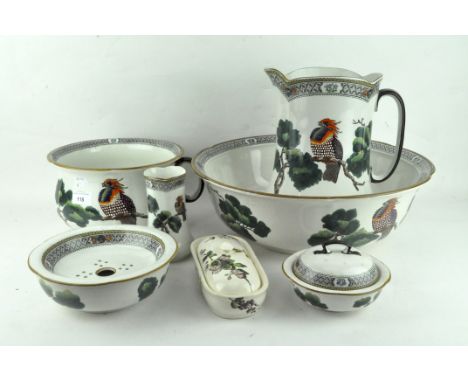 An Adderseys 'Shantung' pattern wash set, comprising wash bowl and basin, chamber pot and more