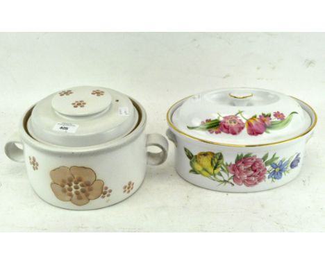 A Royal Worcester 'Pershore' oval casserole dish and cover and a Denby casserole and cover, 20th century, printed marks 30 cm