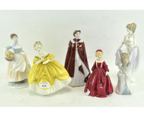 A collection of Royal Doulton, Royal Worcester and Lladro figures, including Queen Elizabeth II, Helen of Troy and others, 26